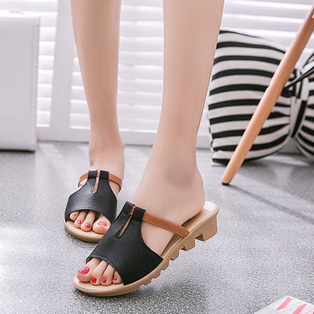 NEW Black Leather Slip-on Sandals
